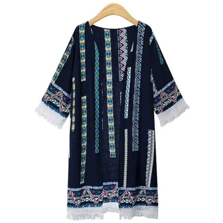 
Hot Sale Wholesale Summer Bohemia Beach Long Cardigan Plus Size Long Sleeve 