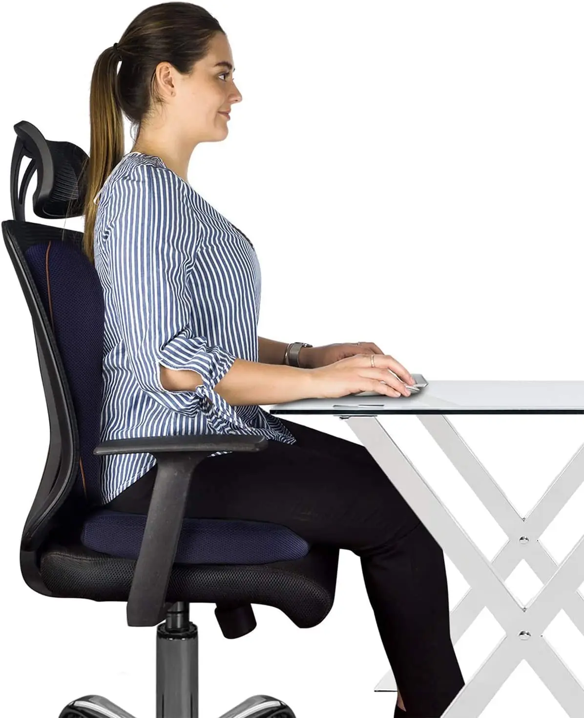 Home Office Chair Washable Cover Memory Foam Seat Cushion Lumbar Back Support Pillow Set