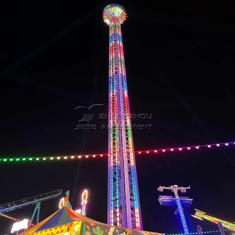 Earn money cheap amusement park equipment free fall tower drop rotating tower for adults
