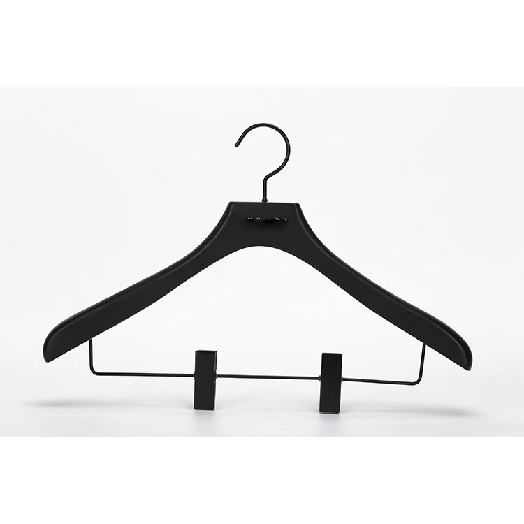 PREMIUM QUALITY CUSTOMIZATION LOGO WALNUT COLOR SUIT HANGERS WITH VELVET COVERED NON-SLIP BAR and EXTRA WIDE SHOULDER