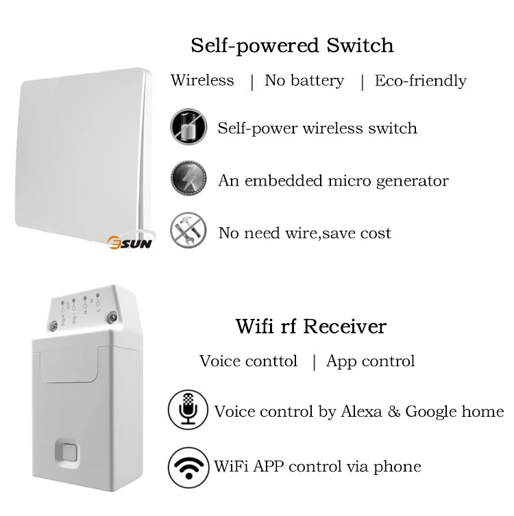 New products ideas 2022 tuya kinetic switch and receiver smart home switch remote control