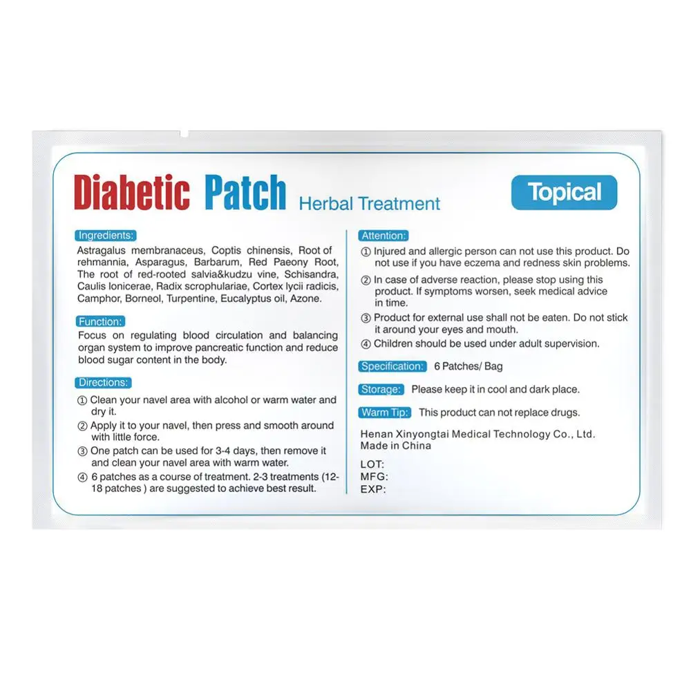High efficiency 6Pcs Diabetic Patch Stabilizes Blood Sugar Balance Glucose Content Natural Herbs Diabetes Plaster