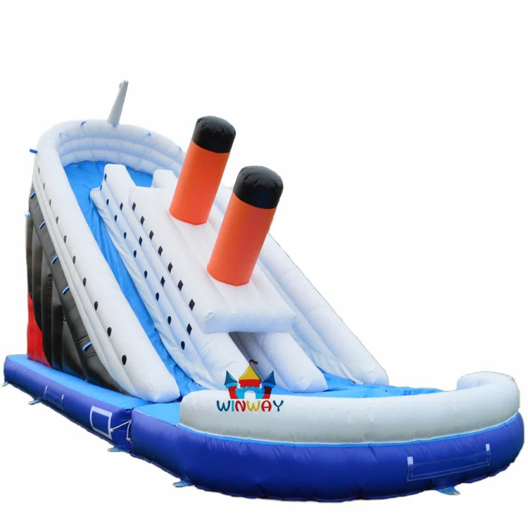 21ft tall commercial giant inflatable slides Titanic Dual lane water slides