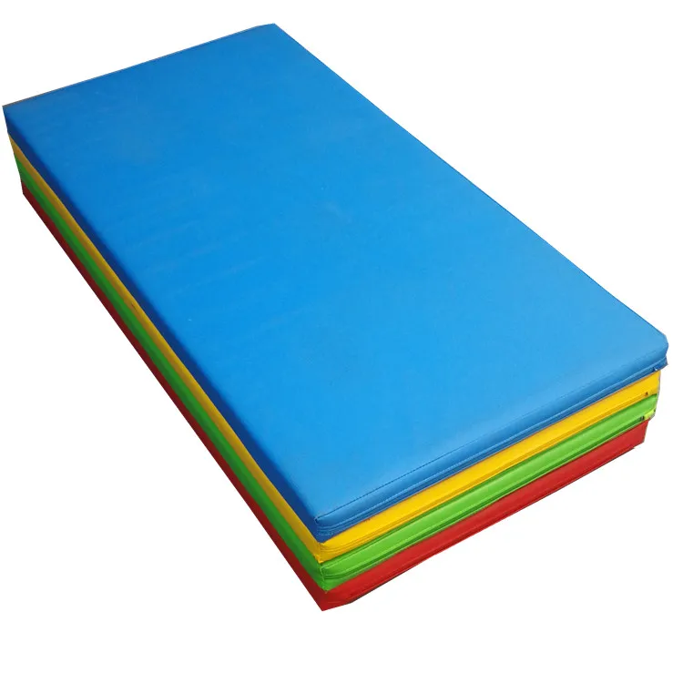 Wholesale 60*60*15cm Red  Yellow  Blue Gymnastics Mat Folding Tumbling PVC cover Leather Tri-Fold Mats Gym Pad Floor Gym Mat
