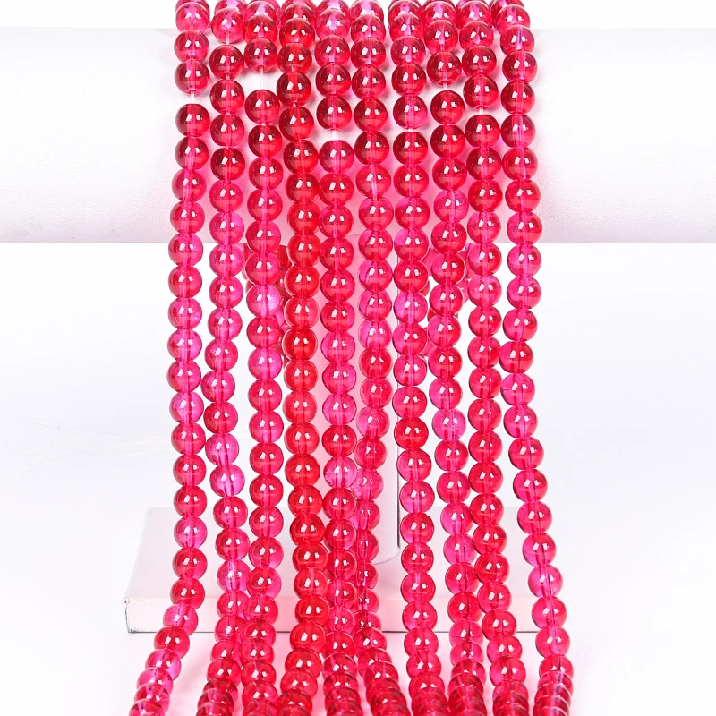 Wholesale high quality colored round glass beads smooth transparent crystal loose bead jewelry necklace DIY production