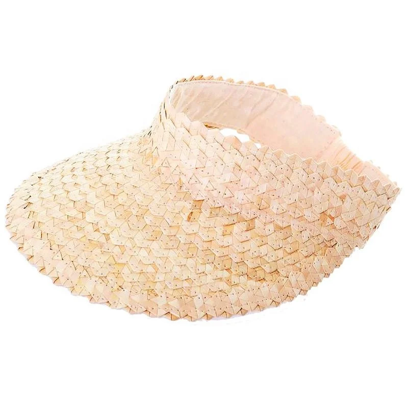  Woman Summer Beach Sun Visor UV Protection Outdoor Natural Raffia Straw Rattan Leaf Palm