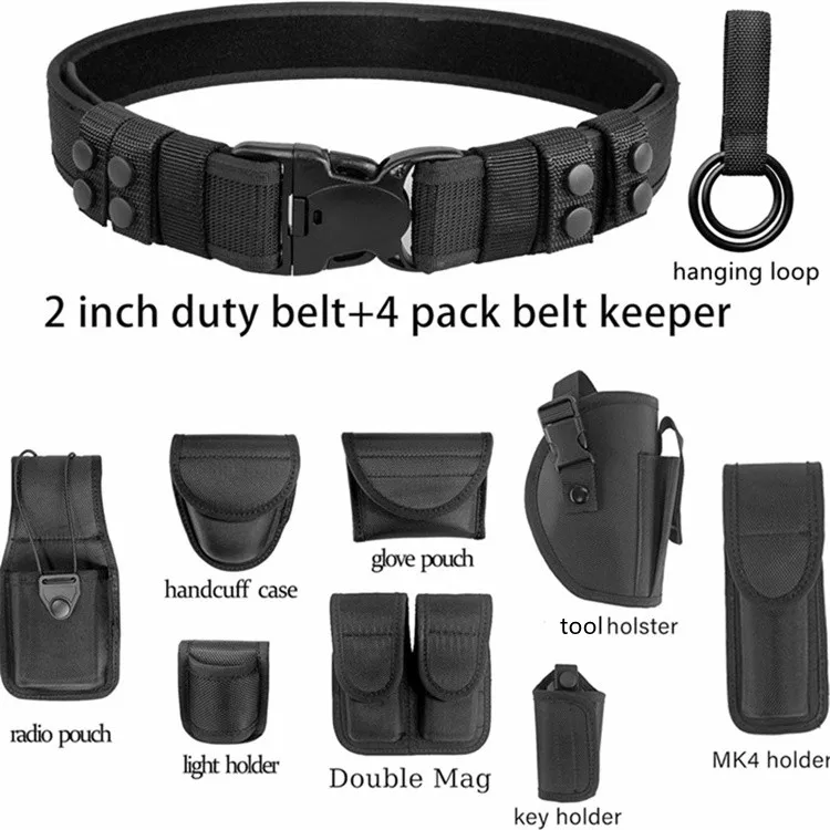 10 in 1 Nylon Men Tactical Security Comfort Belt with Tool Pouches Molded Utility Duty Belt