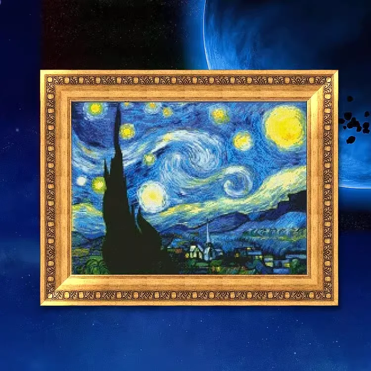 Знаменитая картина Van Gogh вышивка крестом звездное небо новая 2024 маслом самовышивка гостиная ручной работы
