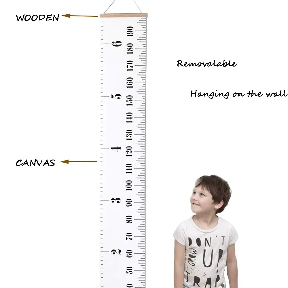 Growth Charts Height Growth Chart Ruler Removable Canvas Wall Hanging Measurement Chart Wood Gift Box for Kids Accurate Baby 50