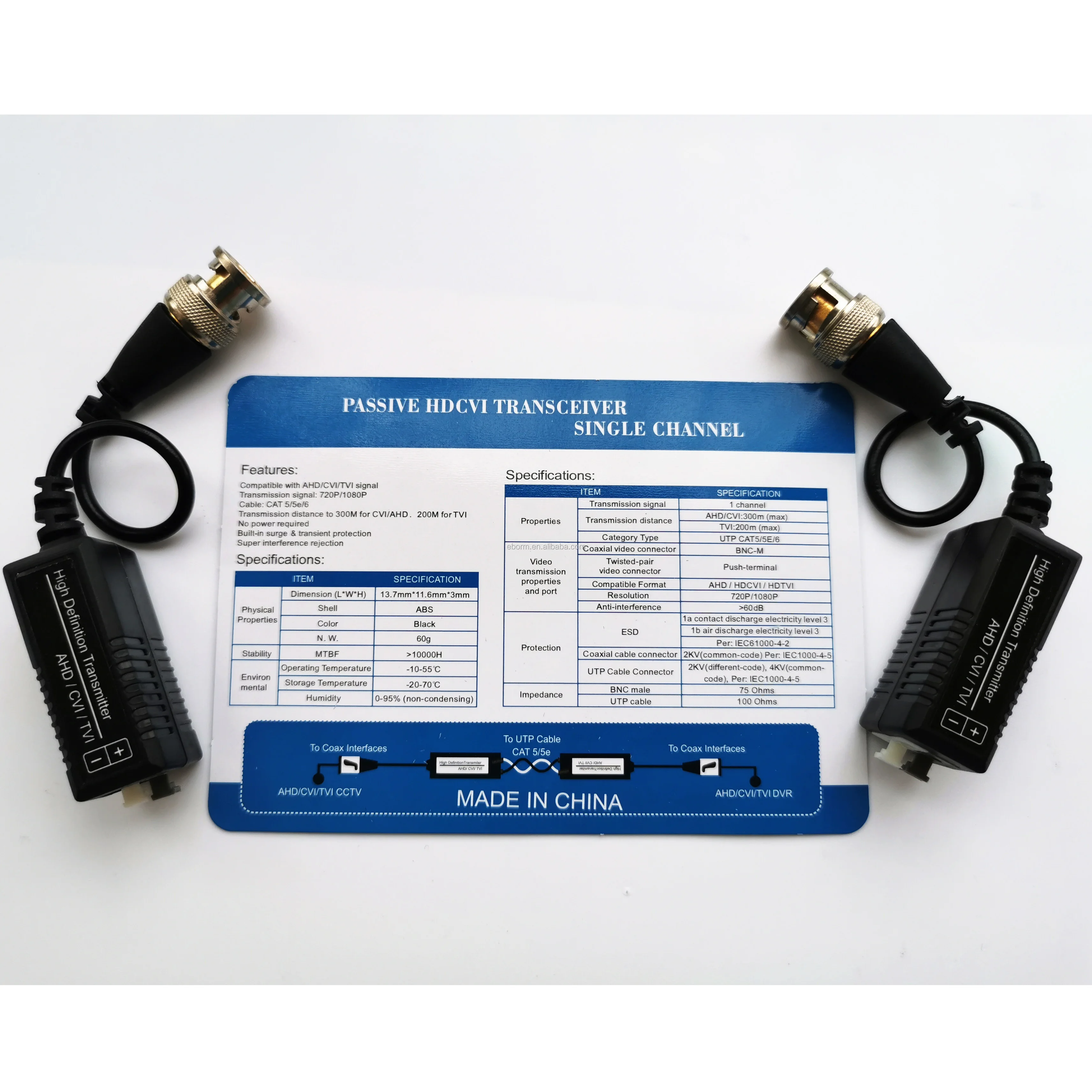 Cheapest  BNC to IP Transformer Passive HD 1080P 4MP 5MP Video balun connector