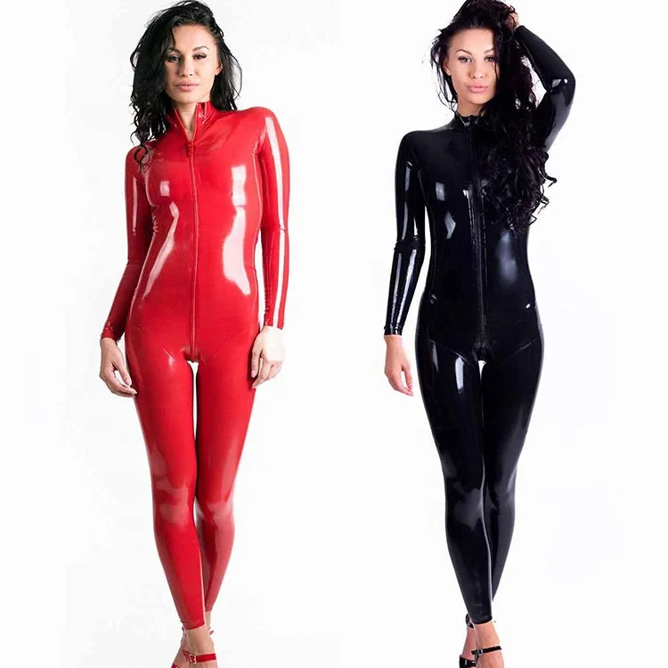 
2021 Corset Skinny One-piece Leather Sexy Jumpsuit Patent Leather Zipper Pants Bright Leather Catsuit 