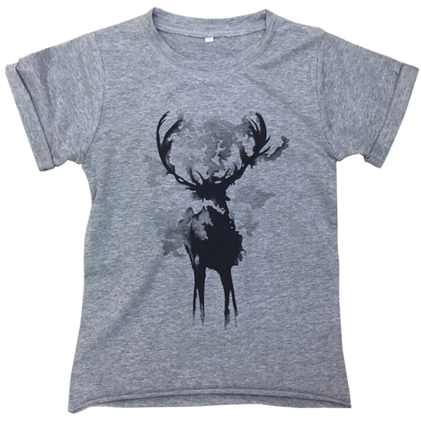 2022  New Baby Boys Summer T-shirt Kids Rolled Sleeve Tee Children Cotton Reindeer Pattern T Shirt