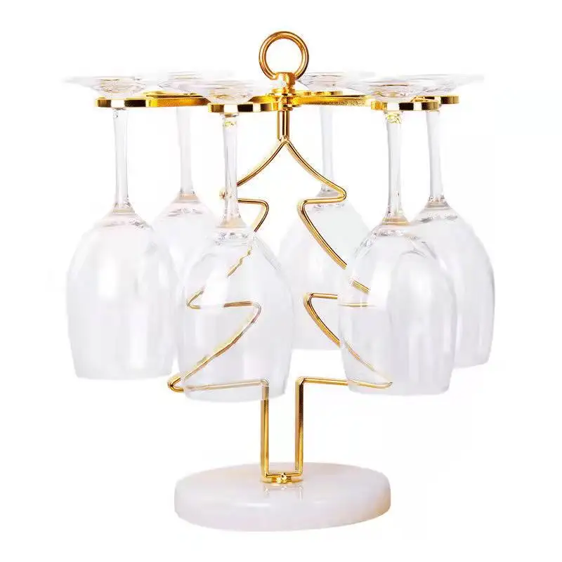 Stackable Countertop Metal Small Wine Glass Cup Drying Holder Stand Hanging Coffee Display Red Wine Cup Rack With Marble Base