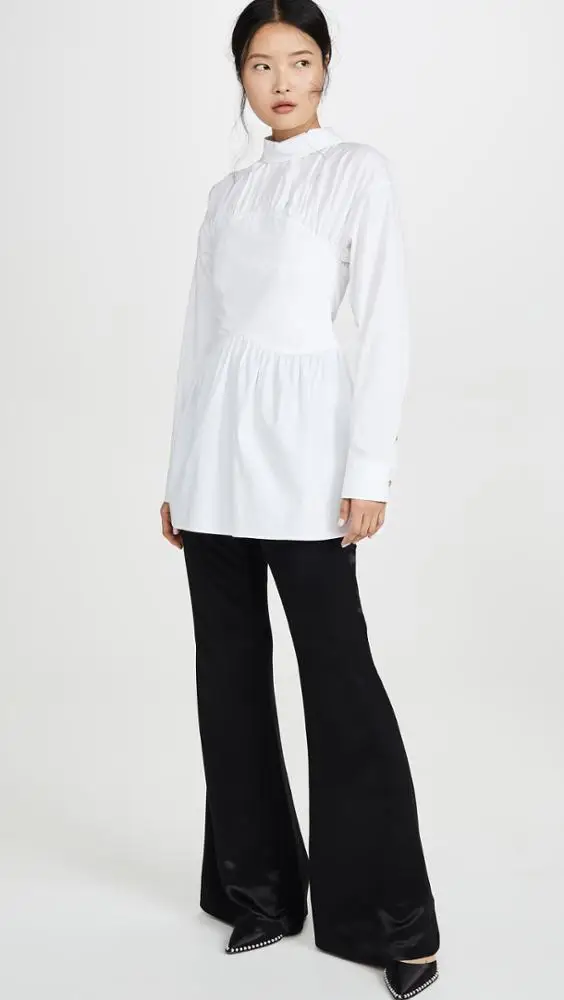 Casual fashion long sleeve white women blouse back buttons ruffles women shirt