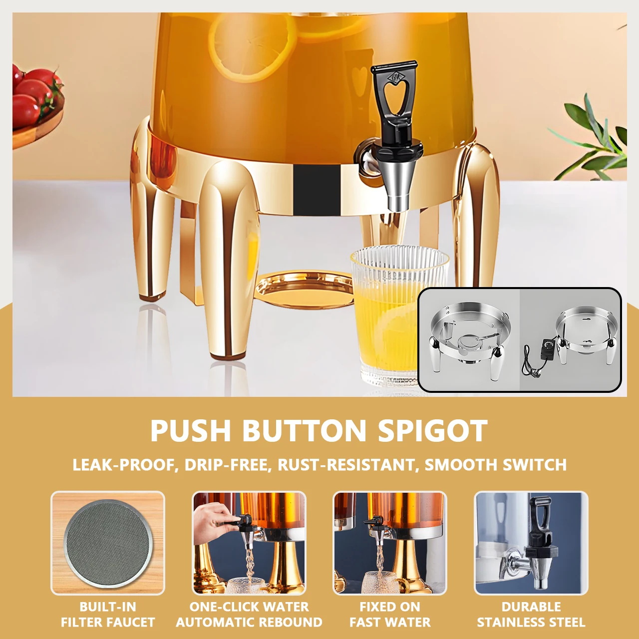 YITIAN Juice Container Stainless Steel  Plastic Juice Dispenser with Spigot Ice Container Keep Cold For Home Hotel Restaurant