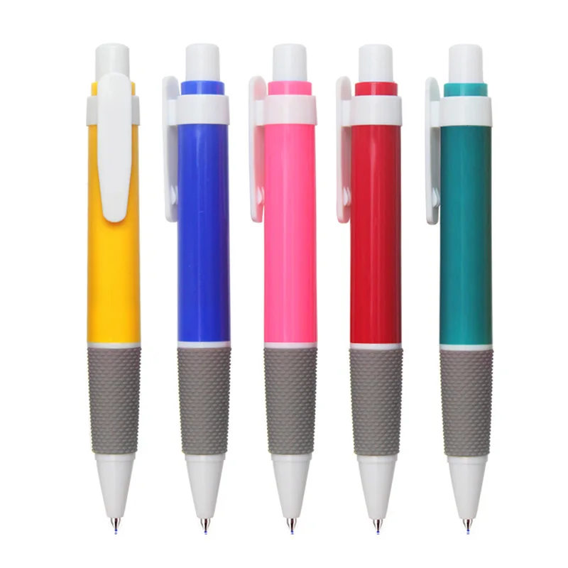 Wholesale promotional customized office and school pen rubber clip plastic ball pen with logo