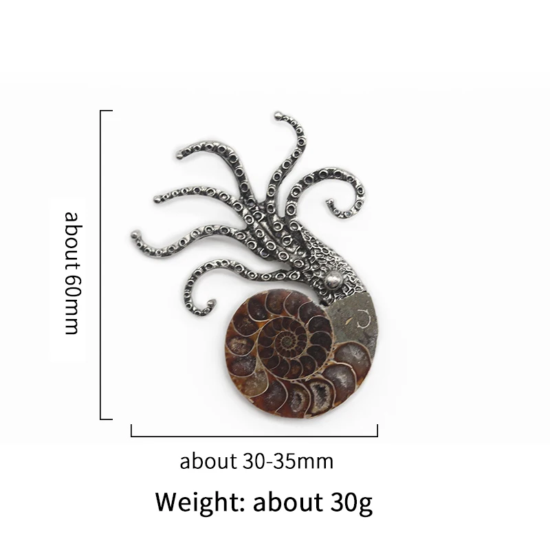Conch Ammonite Octopus Shape Pendant Alloy Brooch Charms For Jewelry Making  & Components Home Decor Specimen Stone Craft