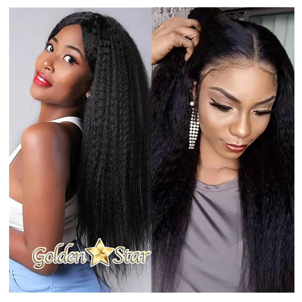 GD Yaki Raw Human Hair Wig Brazilian Kinky Straight Lace Frontal Wigs For Women Pre-plucked 13*4 Lace Frontal Yaki Wigs