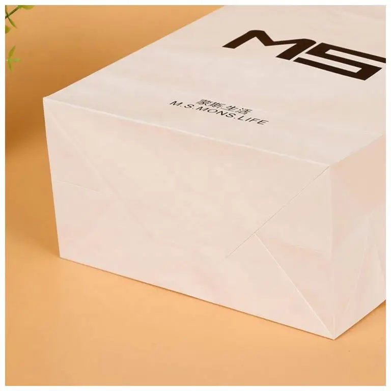 Customized 120gsm Thin White Kraft Shopping Cloth Paper Bag With Custom Printing