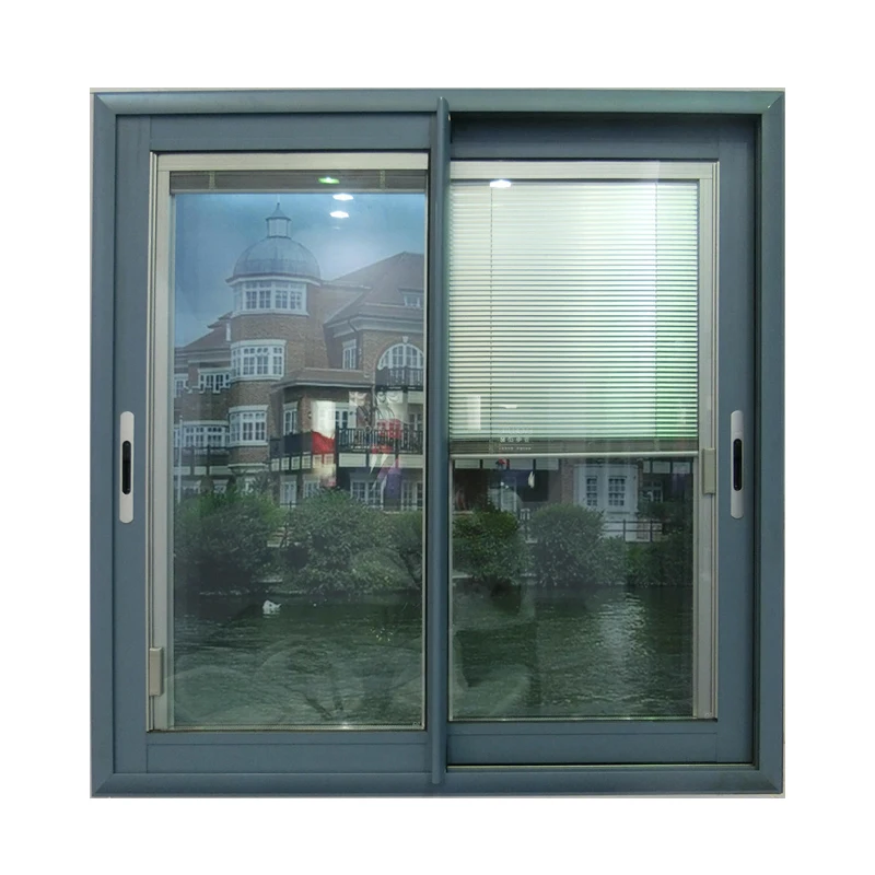 Modern Aluminum Double Glazed Windows Simple design Sliding Window with built in Blind