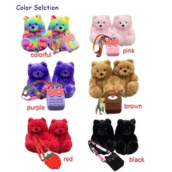 Silicone Popit Kids Bag  & Teddy Bear Matching Slippers Set Children Kids House Shoes Coin Purse and Handbags