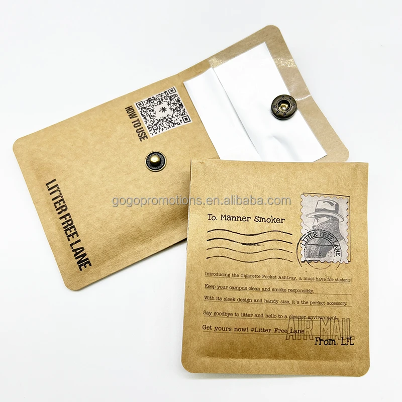Customized Eco Friendly Recycled Kraft Paper Portable Ashtray Pocket