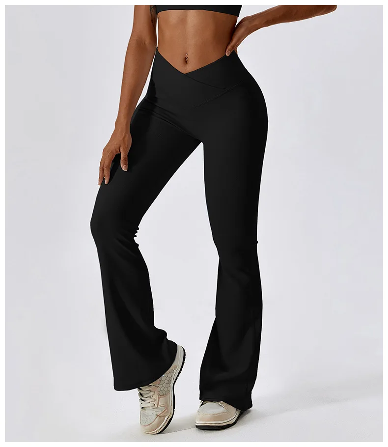 Cross High Waist Yoga Flared Pants Ladies Dance Sports Wide Leg Pants Casual Hip Lifting Fitness Micro Pants