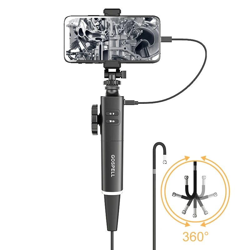 handheld 360-degree steering probe bendable camera Digital Borescope articulating Endoscope vehicle Video Inspection Camera