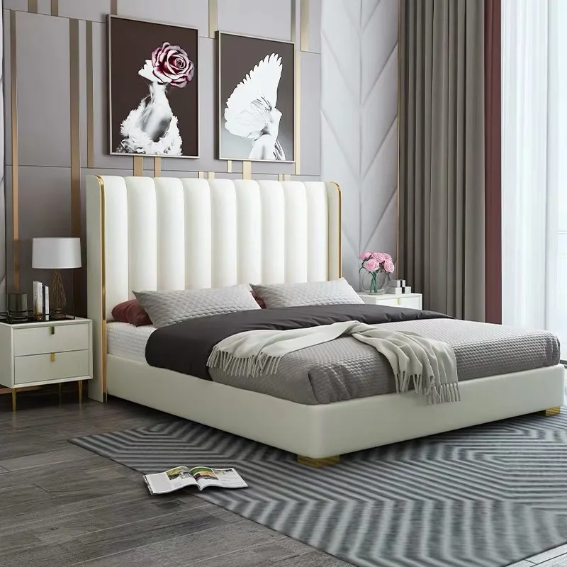 For Custom Prefab Houses  Gorgeous Design Hotel Home Bedroom Furniture Dressing Table Wooden Fabric luxury Beds Suit Sets