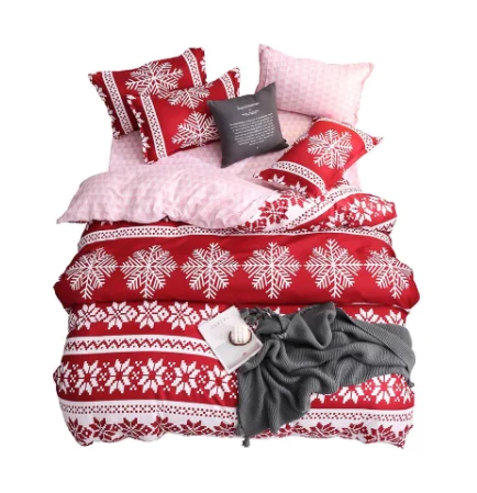 Christmas design printed Bed Duvet Stock Bed Sheet Cover 100% Polyester Printed Bedding Set Fabric