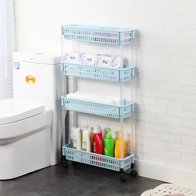 
kitchen bathroom movable plastic storage racks 4-tier corner shelf with wheels 