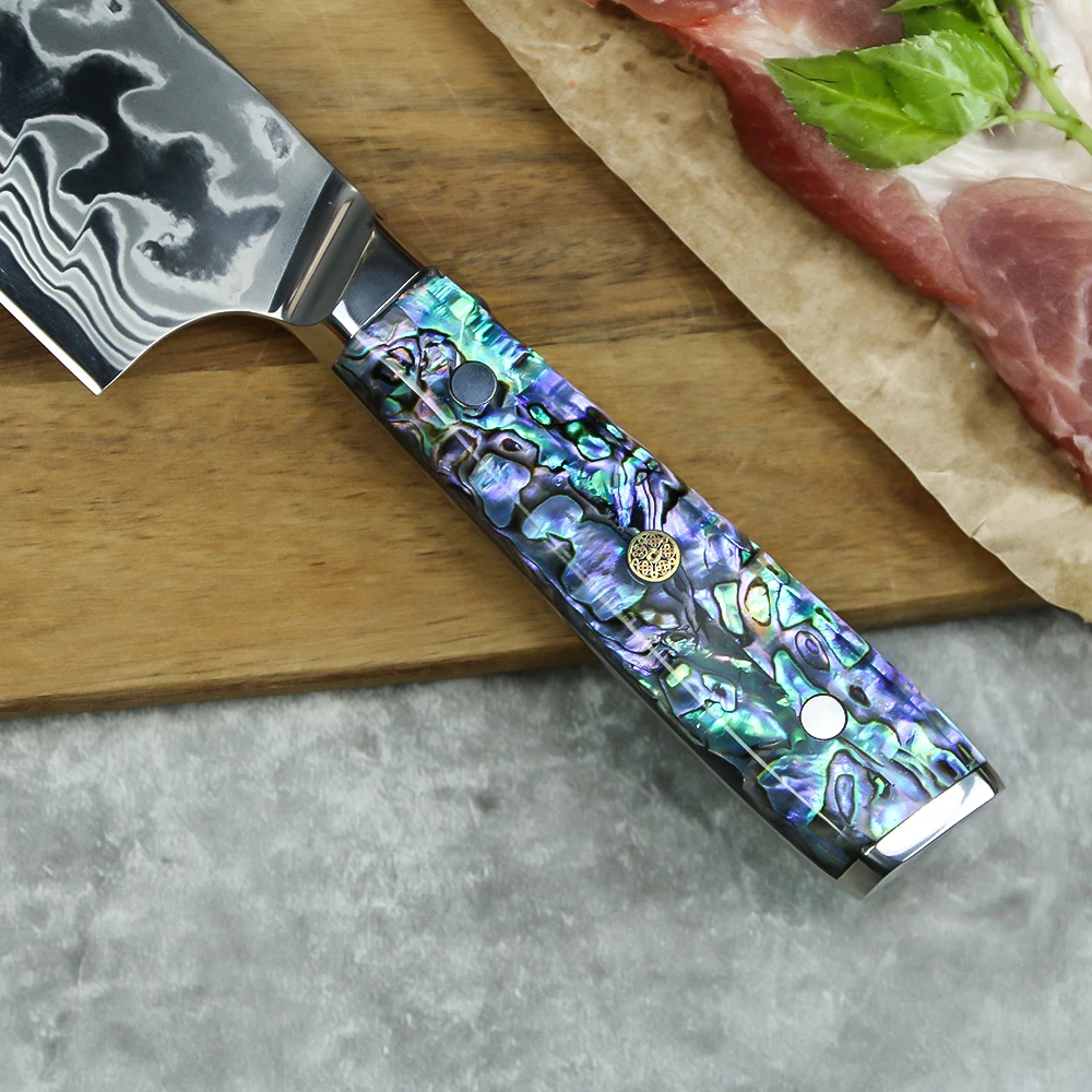Yang jiang amber Damascus Stainless Steel Kitchen Knife Set with Abalone handle