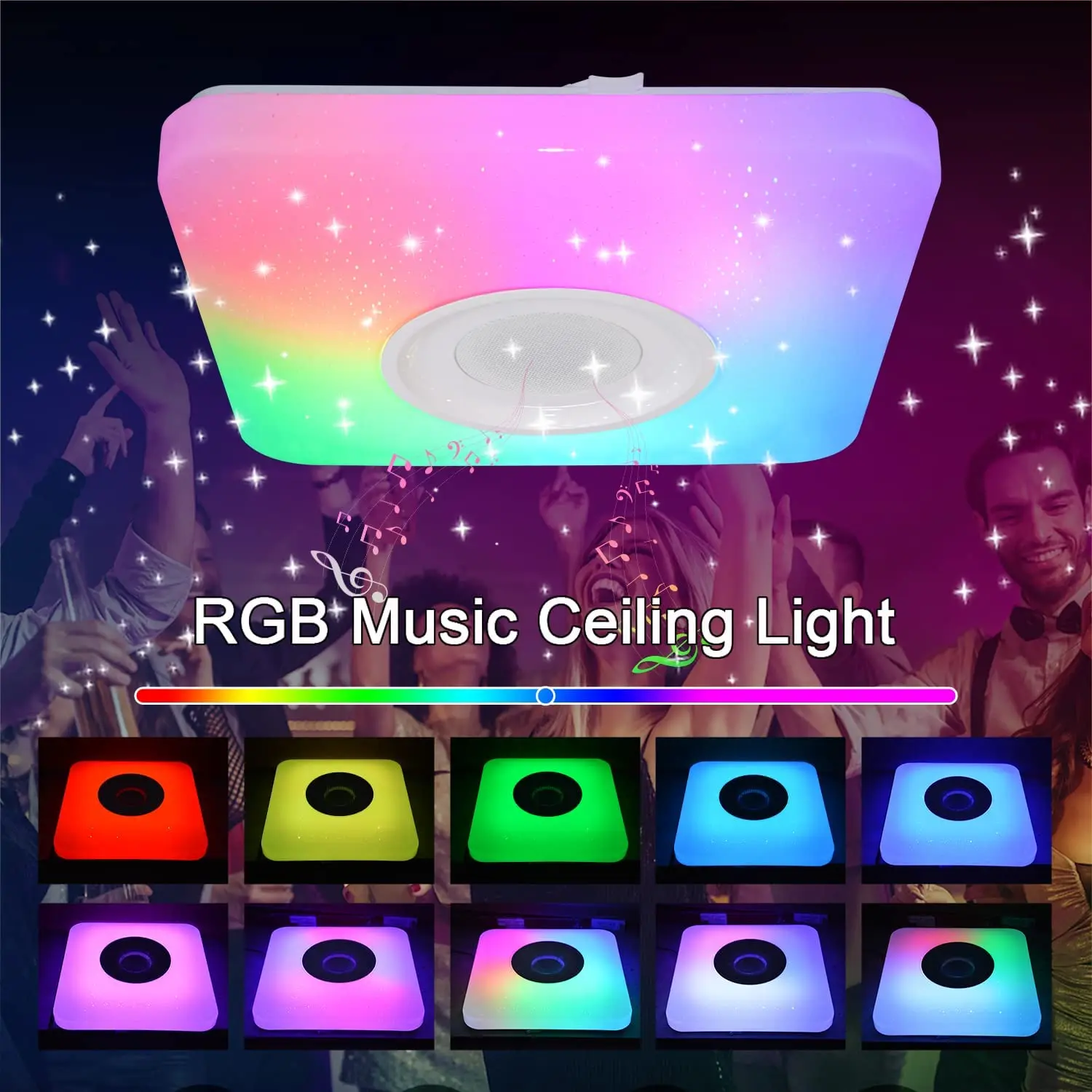 Music Bluetooth Speaker Tuya Smart Indoor Square Slim Remote Control Dimmable Flush Mount Modern Light Fixture Led Ceiling Light