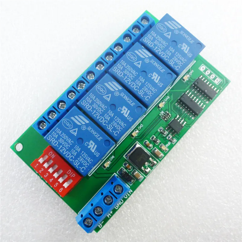 CE040 4 Channel DC 12V RS485 Relay Module Modbus RTU & AT Command Remote Control Switch for PLC PTZ Camera Security Monitoring