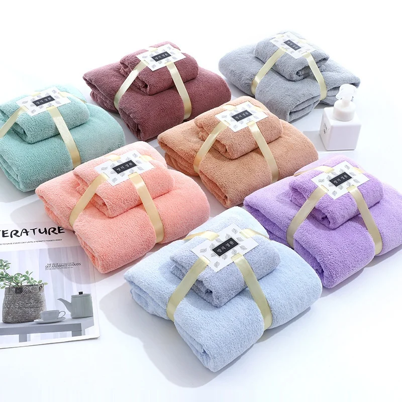 Оптовая продажа большие пляжные полотенца из микрофибры с коралловым флисом для душа наборы банных полотенец оптом