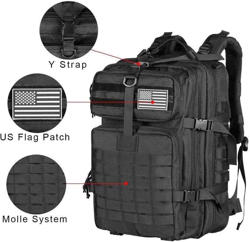 50L Large Tactical Waterproof Outdoor Hiking Molle Black Tactical Backpack Breathable Hiking Mountain Camping Travel Backpack