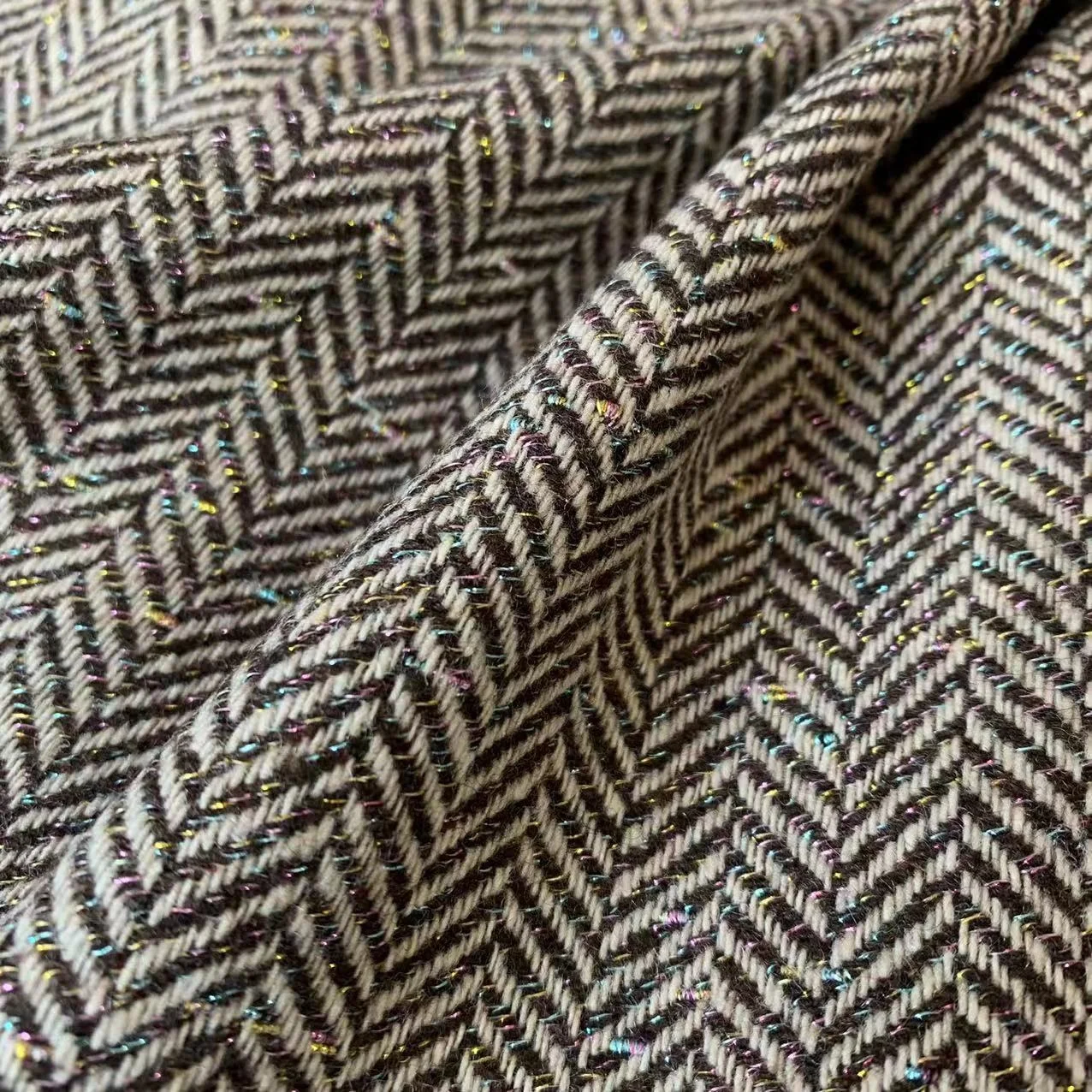 30 Wool 470g/m Melton Color Thread Gold Thread Fish Bone Shaped Dress Coat Spot Herringbone Fabric