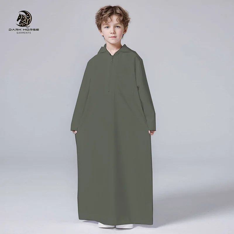 DarkHorse Customizable hot sale green boy hooded zipper shirt robe thobe Muslim children clothing