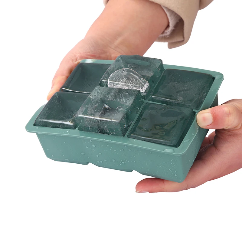 OEM custom color 6 cavity silicone ice cube tray large size ice maker hold silicon ice cube tray with cover