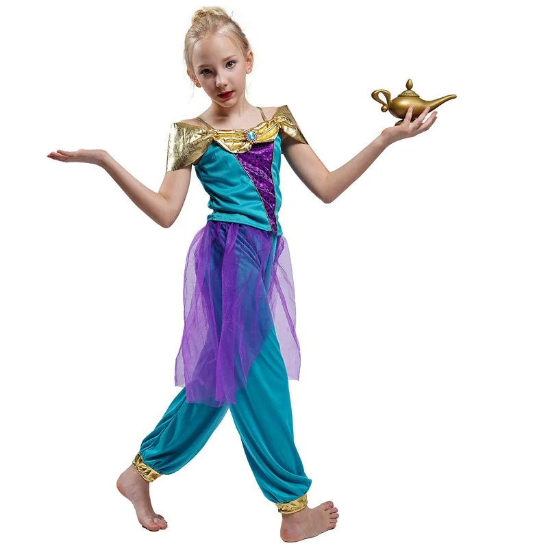 Movie Aladdin and the Magic Lamp Jasmine Cosplay Costume Blue suit Halloween Arab princess