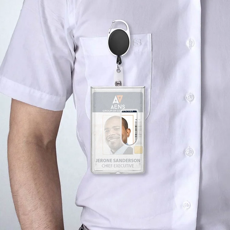 Wholesale Hot Sale Rigid ID Badge Card Holder Vertical Hard Plastic PC Material 2 Card Slots with Thumb Notch