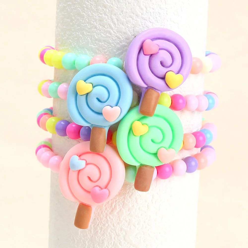 CN Summer Sweet Beaded Bracelets for Kids Girls Candy Ice Cream Handmade Bracelets Accessories
