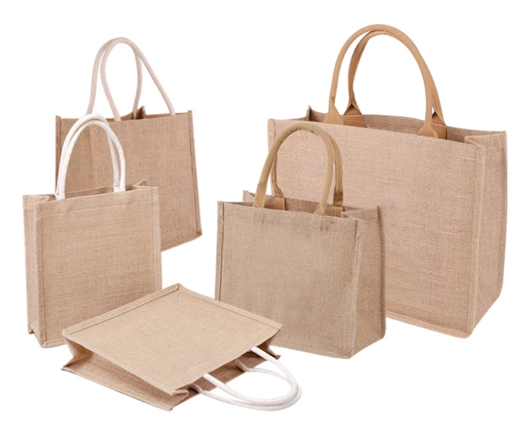 Customized Printed Logo Grocery Manufacturer Flat Bottom Shopping Used Jute Bags