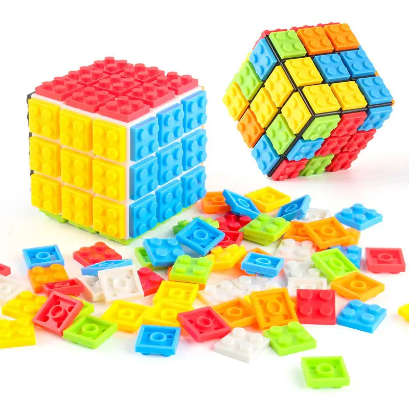2in1 Magic Cube Brain Teaser Puzzle Toy 3x3 Rubix Build-on Bricks Novelty Gift Compatible with Building Blocks Kit Juguetes