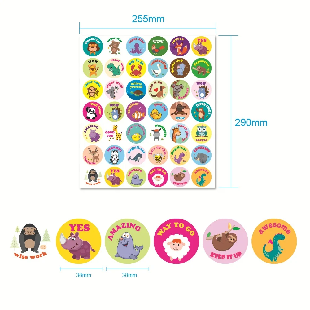 42 pcs High quality adhesive  stickers creative teaching cartoon stickers cute animal rewards stickers for kids