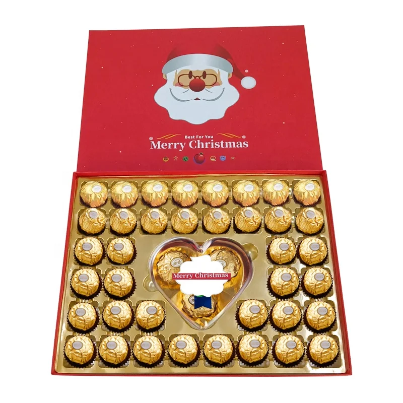 Christmas Custom Food Biscuit Chocolate Candy Dates Packaging Lid and Bottom Paper Gift Box Chocolate Box Set with Paper Bag