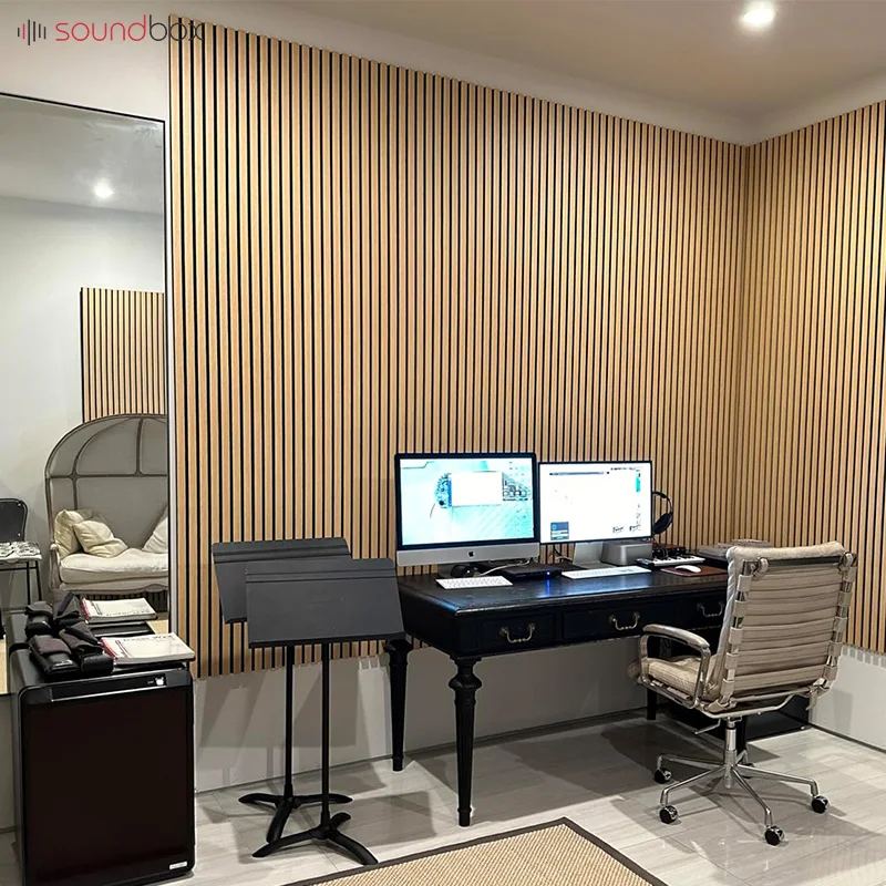 Soundbox Noise Reduction Slat Wall Panel Acoustic Polyester Wooden Felt Acoustic Privacy Panels for Home Studio
