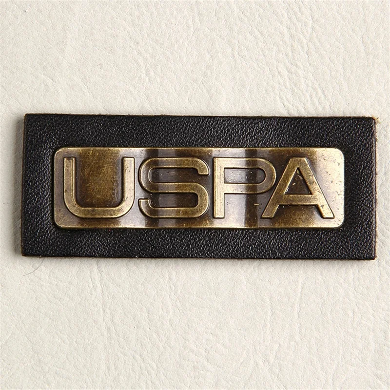 Custom jeans black leather patches with metal embossed logo labels for denim