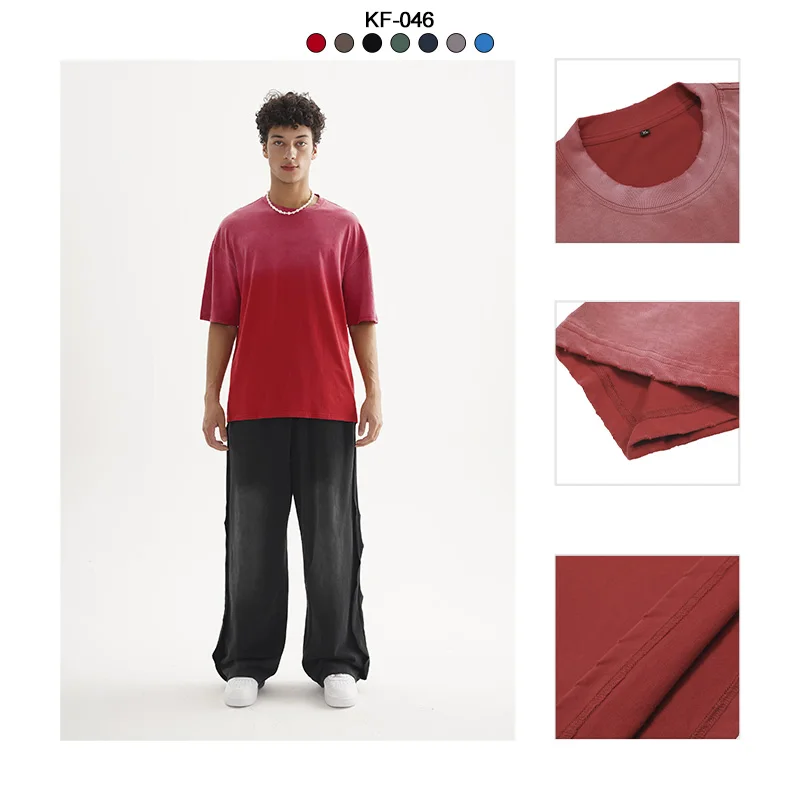 Fashion T-shirts Custom logo print embroidery acid washed plain blank cotton sun fade tee distressed hem tshirts for men 2024