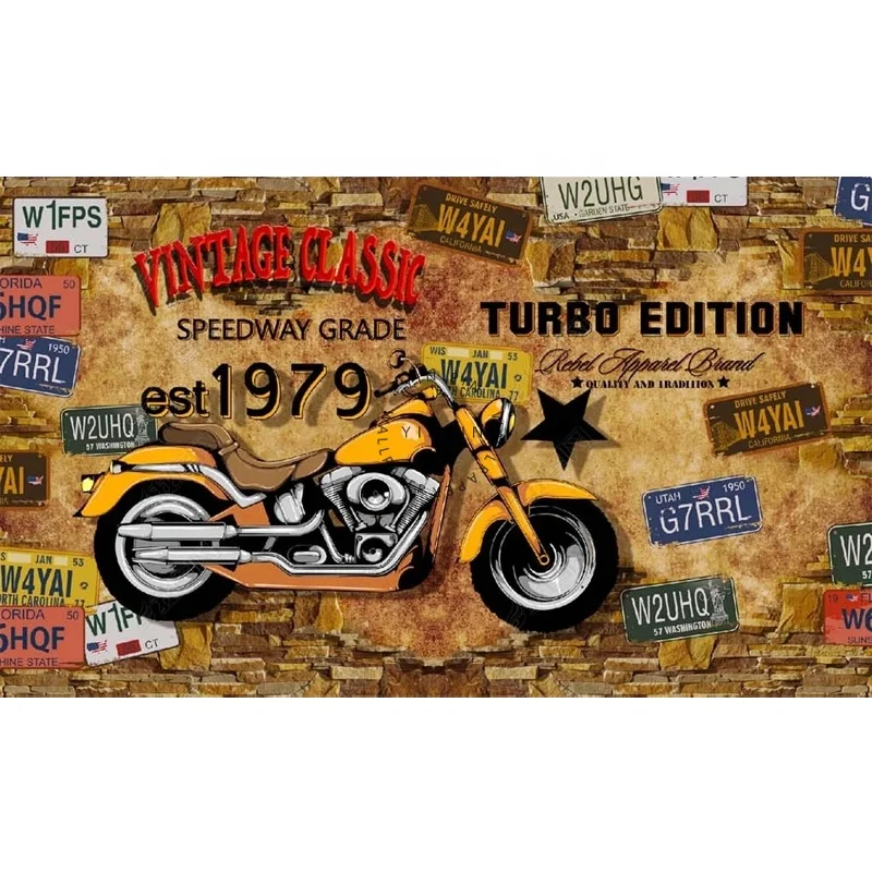 Retro motorcycle background poster wall adhesive wallpaper for bar